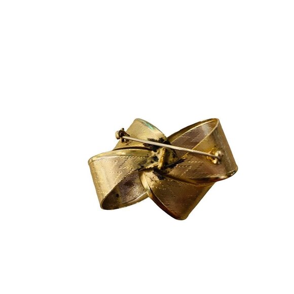 Goldtone Bow Textured Chevron Texture Brooch Pin Dimensional 1.8" - Picture 10 of 14